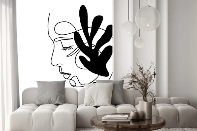 Naklejka: One line continuous drawing of the romantic dreamy girl profile