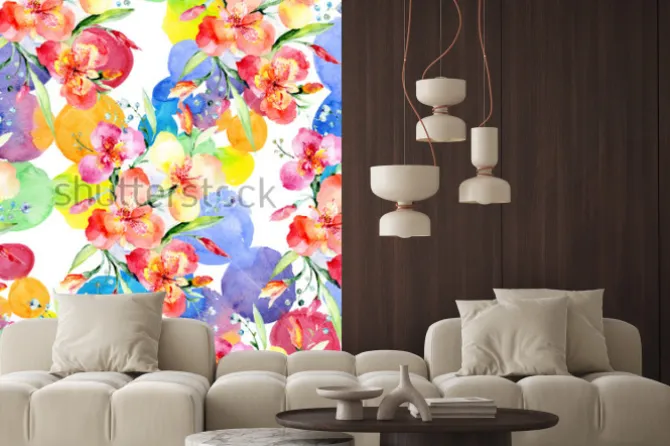 Naklejka: Orange violas bouquet botanical flowers. wild spring leaf wildflower.