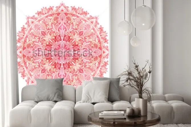 Naklejka: Ornamentalna mandala w odcieniach różowego i czerwonego