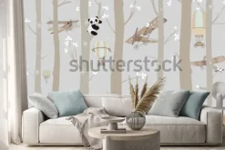 Naklejka: Pandy bawiące się w lesie na tle samolotów