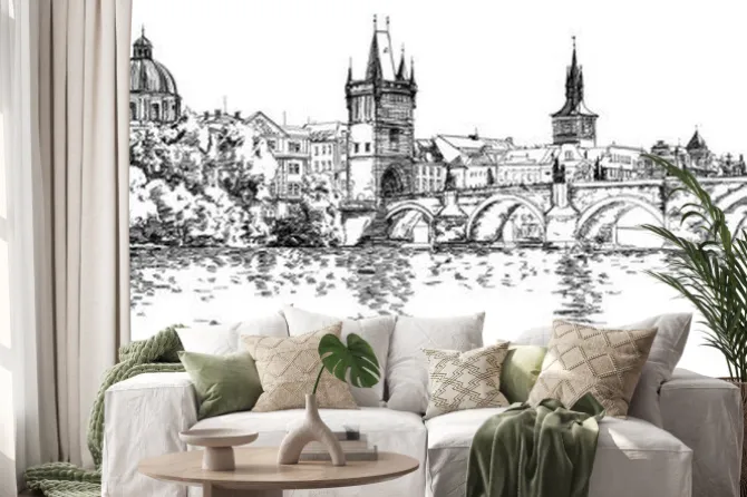 Naklejka: Panorama pragi. widok z mostu karola i wełtawy