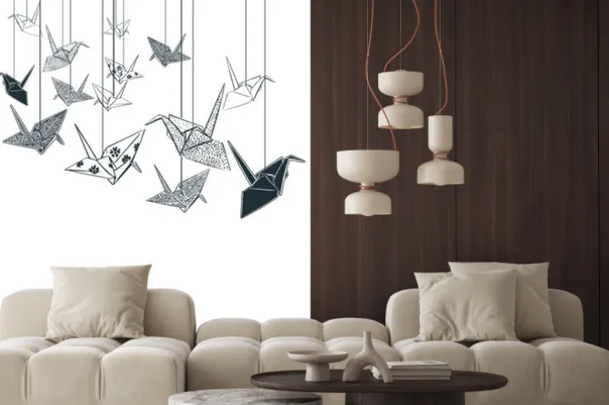 Naklejka: Paper cranes origami japanese chinese oriental vector ink style