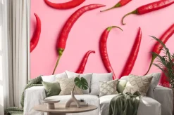 Naklejka: Papryka chili na różowym tle