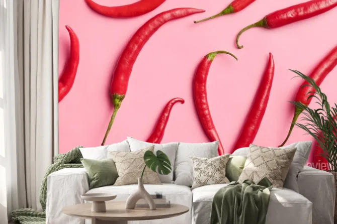 Naklejka: Papryka chili na różowym tle