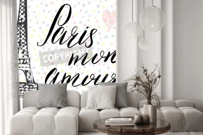 Naklejka: Paryż mój znak miłości znak, francuskie słowa, ręcznie rysowane