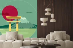 Naklejka: Płaska konstrukcja krajobraz japonii ilustracji wektorowych