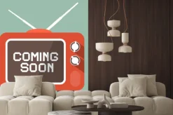 Naklejka: Płaska wkrótce vector retro tv title na ekranie