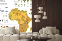 Naklejka: Płaskie flory i fauny afryki mapa elementy konstruktora. zwierzęta,