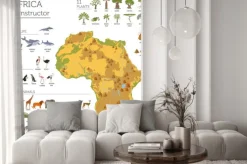 Naklejka: Płaskie flory i fauny afryki mapa elementy konstruktora. zwierzęta,