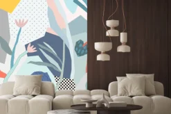 Naklejka: Pastelowa abstrakcja geometryczna z roślinami