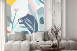 Naklejka: Pastelowa abstrakcja geometryczna z roślinami