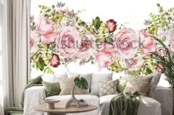 Naklejka: Pastelowa kompozycja z różami i liśćmi