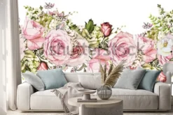 Naklejka: Pastelowa kompozycja z różami i liśćmi