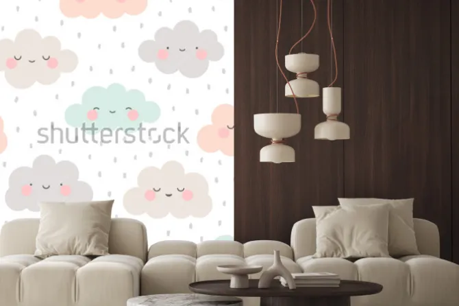 Naklejka: Pastelowe chmurki z kroplami deszczu