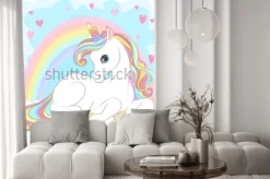 Naklejka: Pastelowy jednorożec z tęczą i serduszkami