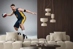 Naklejka: Pełna długość portret koszykarza z piłką