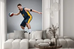 Naklejka: Pełna długość portret koszykarza z piłką