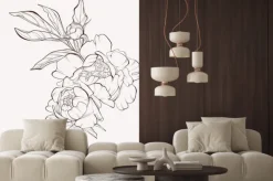 Naklejka: Peony flower and leaves drawing. vector hand drawn engraved floral