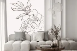 Naklejka: Peony flower and leaves drawing. vector hand drawn engraved floral