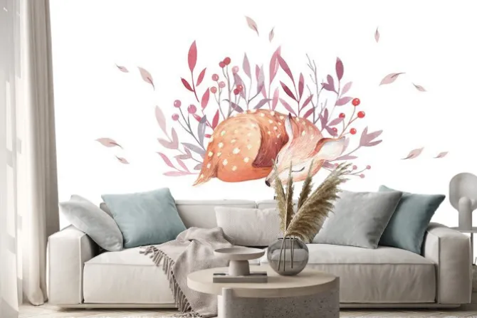 Naklejka: Śpiący jelonek i napis thank you