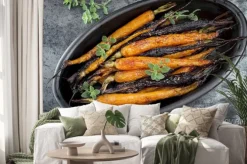 Naklejka: Pieczone dziecko marchew poziome overhead view