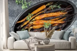 Naklejka: Pieczone dziecko marchew poziome overhead view