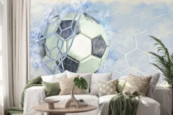 Naklejka: Piłka nożna w siatce bramki