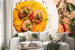 Naklejka: Pikantne placuszki z mięsa kurczaka i wołowiny z sosem i ziół