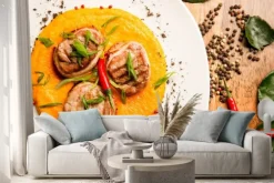 Naklejka: Pikantne placuszki z mięsa kurczaka i wołowiny z sosem i ziół