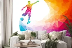 Naklejka: Piłkarz na geometrycznym kolorowym tle