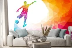 Naklejka: Piłkarz na geometrycznym kolorowym tle