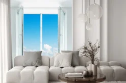 Naklejka: Piękne błękitne niebo widziane przez okno