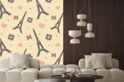 Naklejka: Piękne miękkie wieża eiffla bez szwu wzór tła ilustracji wektorowych