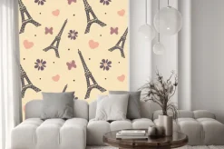 Naklejka: Piękne miękkie wieża eiffla bez szwu wzór tła ilustracji wektorowych