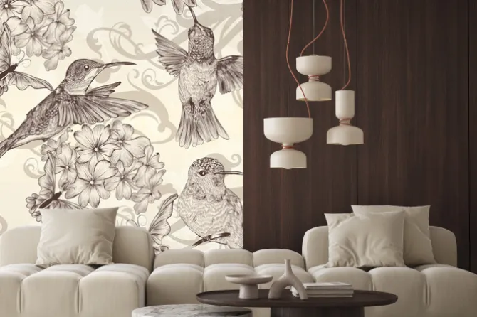 Naklejka: Piękne tła bez szwu tapety z humingbirds w rocznika