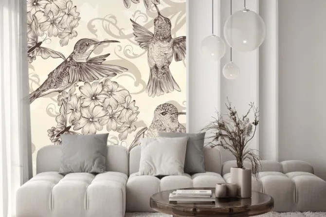 Naklejka: Piękne tła bez szwu tapety z humingbirds w rocznika