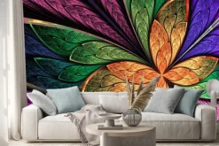 Naklejka: Piękne wielokolorowe fraktalna kwiat i motyl w zabrudzonym gl