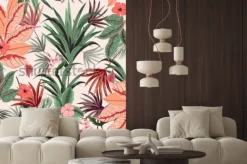 Naklejka: Piękny bezszwowe wektor kwiatów tropikalnych, liście dżungli,