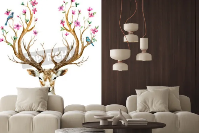 Naklejka: Piękny obraz z nicei akwarelą wyciągnąć rękę jelenia