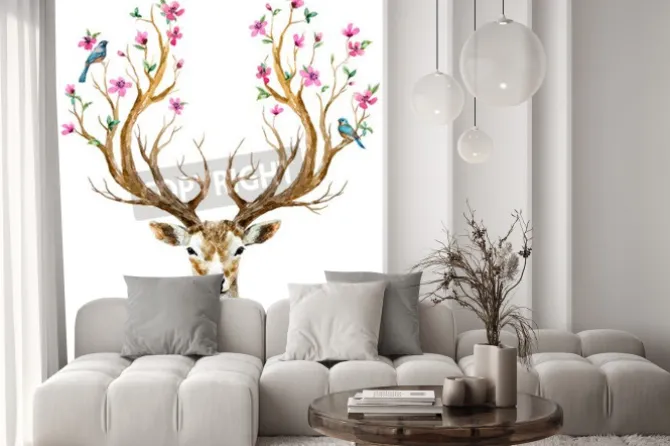 Naklejka: Piękny obraz z nicei akwarelą wyciągnąć rękę jelenia