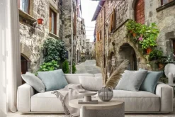 Naklejka: Piękny widok starych tradycyjnych domów i idyllicznym alejki