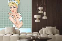 Naklejka: Pin-up kelnerka w kawiarni. moda, seksowna kobieta