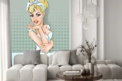 Naklejka: Pin-up kelnerka w kawiarni. moda, seksowna kobieta