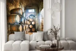 Naklejka: Piwnica z beczkami do przechowywania wina