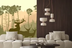 Naklejka: Plac ilustracją dzikich łosi na skraju lasu.