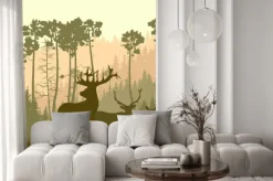 Naklejka: Plac ilustracją dzikich łosi na skraju lasu.