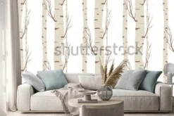 Naklejka: Pnie brzóz w stylu rysunkowym