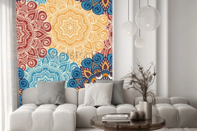 Naklejka: Połączona wzór płytka z mandalas. vintage elementy dekoracyjne.