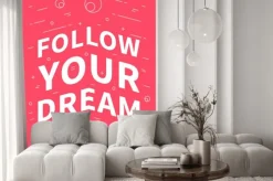 Naklejka: Podążaj za marzeniami. inspirujące (motywacyjny) cytat na czerwonym