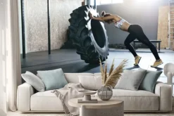 Naklejka: Podnoszenie ciężarów. sportsmenka trening z kołem crossfit na